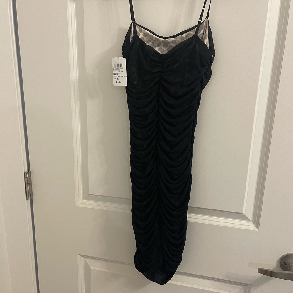 Black mini dress with subtle animal print